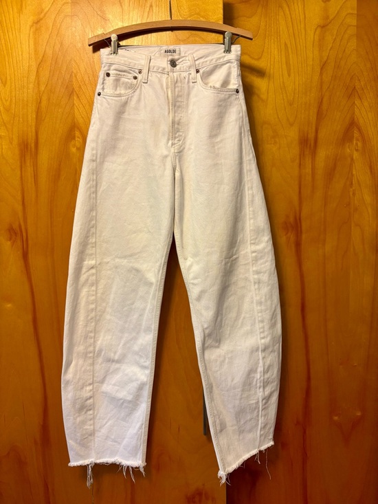Agolde Denim - Agolde White Luna High-Rise Barrel Leg White Button-Fly Jeans